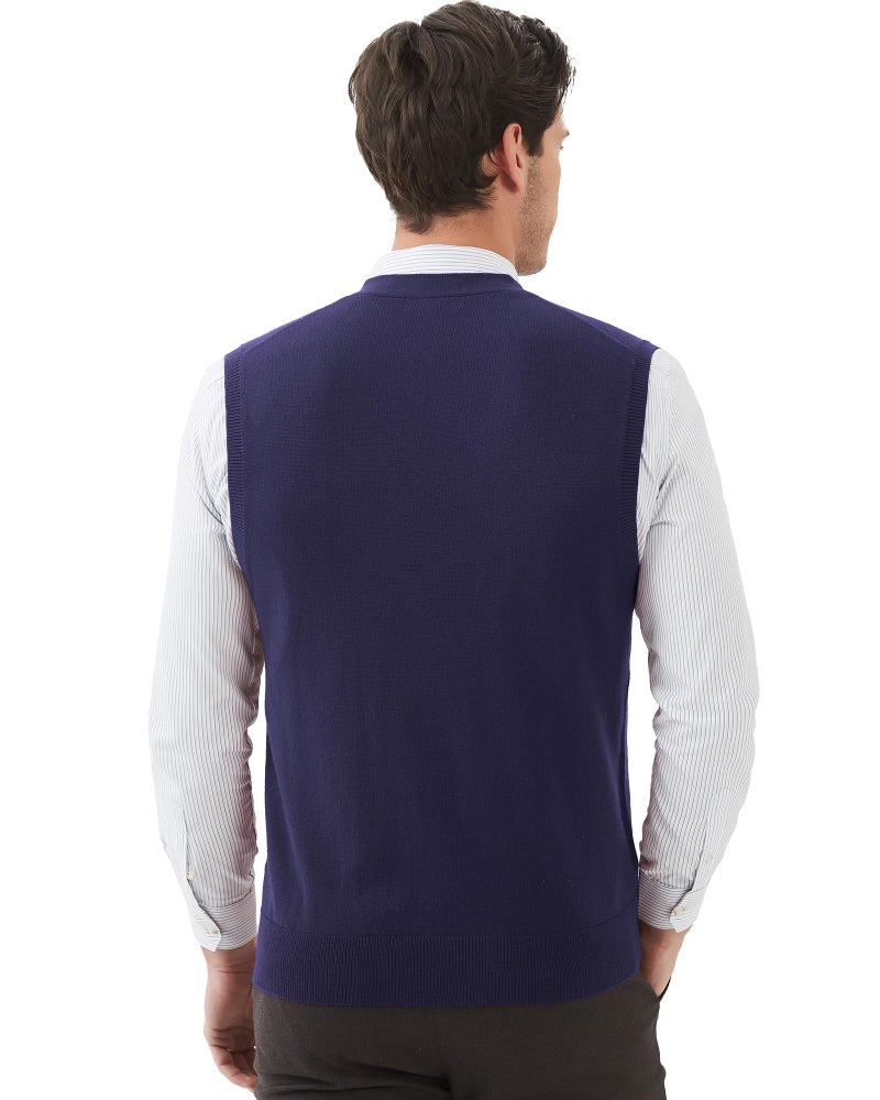 Kallspin Men's Sweater Vest Wool Blend V-Neck Button Sleeveless Cardigan Vest Sweater (Navy Blue, Medium) - Image 3